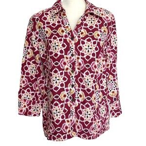 JM Collection Burgundy Floral Blouse